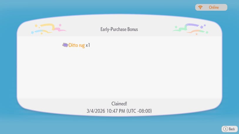 Ditto Rug Mystery Gift in Pokemon Pokopia