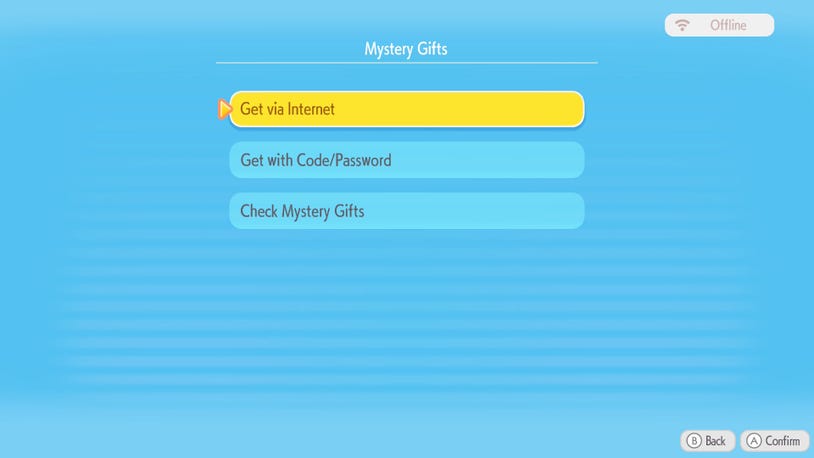 Mystery Gift PC Menu Options